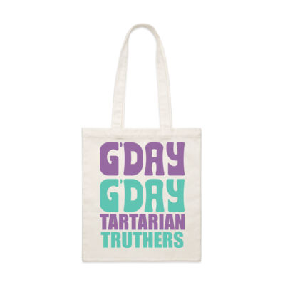 Tartarian Truthers Tote (Purple and Teal) Thumbnail